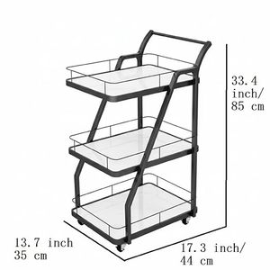 Three-Layer Metal Utility <b>Cart</b> with Wheels for Living Room Drink and Food <b>Storage</b> Minimalist Design - Product Image 2