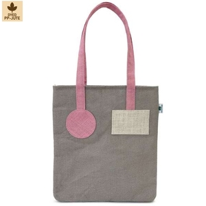 Color Block Dyed Jute with PP Tote Bag 33x39 cm <b>Pink</b> Handle Custom Logo Promotional Shopping Wholesale OEM ODM B2B Bag Supplier - Product Image 1
