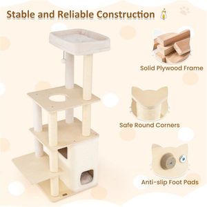 63\" Wooden <b>Cat</b> <b>Tree</b> with 2-Story Condo 5 Sisal <b>Scratching</b> <b>Posts</b> 44 Lbs Capacity Per Layer Bamboo Interior - Product Image 4