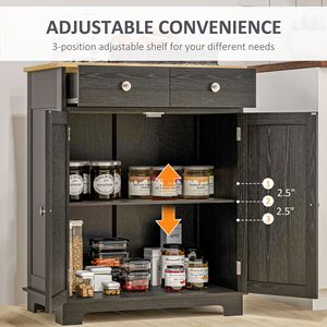 Credenza Nera Artigianale con Ripiano in Legno Massello, Mobile Bar da Cucina con Ripiano Regolabile e 2 Cassetti per Soggiorno - Product Image 6