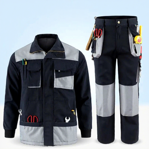 Conjunto de Uniforme de Trabajo Unisex de Microfibra Impermeable y Resistente a la Abrasión, Chaqueta y Pantalones de Trabajo con Bolsillos para Herramientas para Uso en Construcción - Product Image 4