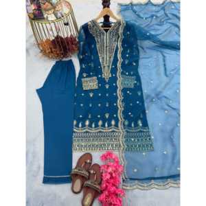 Belle organza soie haut bas & Dupatta ensemble lourd fête porter des ensembles pour femmes - Product Image 1