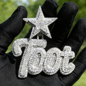 Iced Out Moissanite Star Bail <b>Pendant</b> 925 <b>Silver</b> Hip Hop Style Jewelry Custom Name Letter <b>Pendant</b> <b>Initial</b> Letter <b>Pendant</b> For Men - Product Image 2