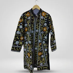 Customizable Embroidered Suzani Long <b>Jacket</b> Floral <b>Reversible</b> Outerwear Quilted Soft Cotton Boho Unisex Winter Eco-Friendly - Product Image 5
