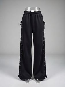 Pantalon de jogging ample et oversize en molleton marron à taille haute avec lacets latéraux et motif à pois pour femme - Product Image 5