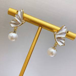 Korean Version 7-8mm Natural Freshwater <b>Pearl</b> <b>Dangle</b> <b>Earrings</b> for Women Versatile Enamel Glaze Butterfly Design - Product Image 1