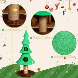 Torre per Gatti a Forma di Albero di Natale Grande e Alta 59 Pollici, Robusta con Morbido Pannello in Pile per Tirare, 2 Cucce e Giocattolo Teaser - Product Image 1