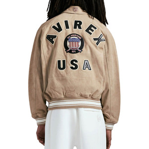 High Quality Wholesale Professional <b>Leather</b> Avirex USA <b>Suede</b> <b>Jacket</b> With Matching Cap Free Offer Tan Color Men's Bomber Style - Product Image 5