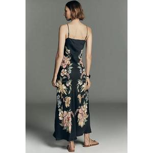 Stylish Premium Cotton Eco-Friendly Women's Casual Long Woven Maxi Dress Floral Lace-<b>Back</b> Square Collar Natural Waist - Product Image 2