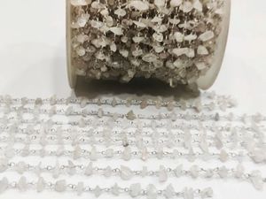 Natural Rose quartz Wire Wrapped <b>Rosary</b> Chain Rose Quartz Nugget Chip Uncut Beads <b>Rosary</b> Chain Gemstone Chain Sold per foot - Product Image 3
