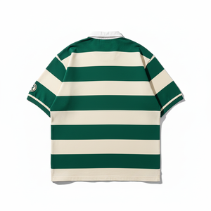 Maillot de rugby rétro personnalisé, vêtements de football, broderie, patch, manches courtes, coton, polo rayé court, t-shirts pour hommes - Product Image 3