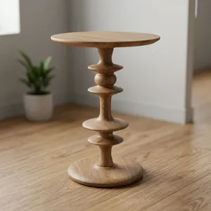 Mesa Auxiliar Moderna de Madera Maciza con Base Escultural Tallada a Mano, Mesa Redonda Decorativa para Sala de Estar o Dormitorio - Product Image 3