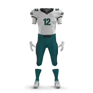 Custom American Football Uniform White Teal 12 Sublimated Jersey Shorts Men's <b>Athletic</b> Wear Moisture Wicking Polyester - Product Image 2