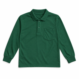 Camiseta Polo de Manga Larga Verde Botella con Bolsillo, Uniforme Escolar para Niños - Product Image 1