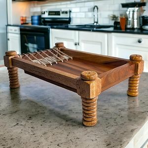 Teak Wood Charpai Platter | Traditional Handcrafted Serving <b>Tray</b> for <b>Snacks</b> & Beverages | Rustic Kitchen & Dining Decor - Product Image 3