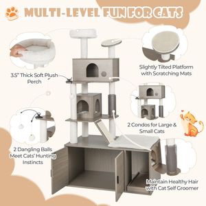 Indoor Car-Themed <b>Cat</b> Tree with Litter <b>Box</b> Enclosure Premium Pet Furniture - Product Image 2