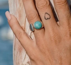 Natural Cut Amazonite 925 Sterling Silver <b>Adjustable</b> Bohemian Midi Statement <b>Ring</b> with Bezel Setting and Lock Shape - Product Image 1