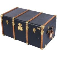 Coffre de rangement décoratif en métal de style moderne avec détails de sangle, grande capacité pour le rangement des vêtements et comme accent de table basse