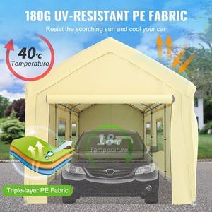 Abri de voiture robuste 10 x 20 pieds avec 8 pieds de support, abri de garage avec parois latérales amovibles et fenêtres, tente de garage pour voiture - Product Image 3