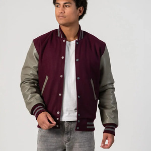 Blouson Bomber Varsity Personnalisé pour Homme en Laine et Cuir – Corps en Laine Premium, Manches en Cuir Véritable, Poignets Côtelés et Boutons Pression – Style Urbain - Product Image 1