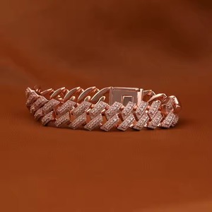 Pulsera de eslabones con diamantes de moissanita cúbica color oro rosa, pulsera Miami Ice Cube, joyería de eslabones con diamantes de imitación, regalo. - Product Image 3