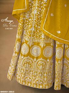 Vestido de gala semisellado de georgette sintético pesado con bordado integral de hilo blanco, largo hasta el suelo, con parte inferior y dupatta - Proveedor indio - Product Image 4