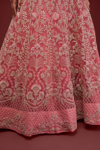 Pink Cotton Embroidered Lehenga Choli with Dupatta Silk Screen Printed Floral Thread Zari Net Suit <b>Wedding</b> Party Wear for Women - Product Image 5