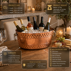 OEM Hammered Copper Beverage Tub Wine Cooler Ice Bucket Champagne <b>Chiller</b> <b>Beer</b> Tub Stainless Steel Lining Manufacturer - Product Image 5