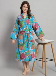 Bata de algodón Kantha con estampado floral, bata de baño de algodón hecha a mano, bata de invierno - Product Image 4
