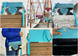 Bolso bandolera mini de cuero vacuno con diseño de corazón, turquesa occidental, hecho a mano, con correa de hombro ajustable, ¡muy vendido! - Product Image 3