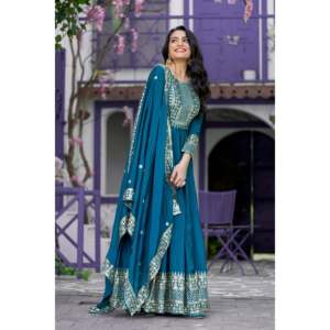Robe de soirée de travail à broderie lourde Robe de soirée avec Dupatta - Product Image 3