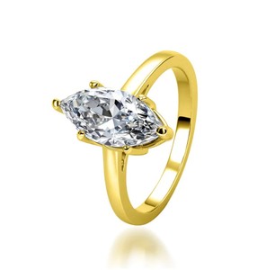 Anillo de Compromiso de Moissanita con Corte Marquesa de 1 Quilate en Plata de Ley 925 Chapada en Oro Vermeil, Anillo Elegante de Lujo para Mujer - Product Image 3