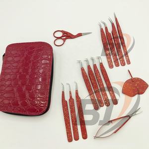 Pinzas de extensión de pestañas probadas a mano de acero inoxidable japonés sostenible con revestimiento de Color rojo/Espejo de Pestañas/tijera/pinzas Pou - Product Image 1