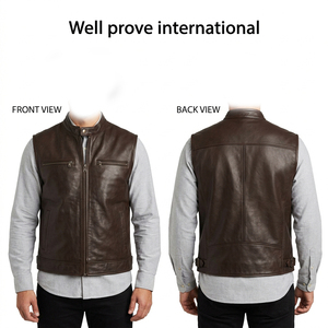 custom logo cream genuine leather <b>vest</b> 450 gsm premium sheepskin beige tailored panel waistcoat custom embossed logo - Product Image 3