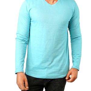Camiseta de algodón liso de manga larga para hombre de la última colección Camiseta de ajuste regular con cuello en V para OEM Camiseta de algodón de moda de verano al por mayor - Product Image 6