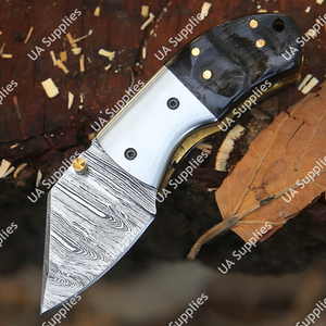Cuchillo de Camping EDC de Acero de Damasco Hecho a Mano, Hoja Afilada como una Navaja, Mini Cuchillo de Bolsillo con Mango de Cuerno de Carnero y Funda de Cuero, Venta al por Mayor ODM/OEM - Product Image 5