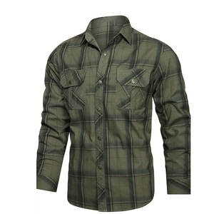 Chemise en flanelle de coton brossé pour homme, à carreaux, manches longues, boutonnée, décontractée, extra douce et chaude, pour l'automne, logo personnalisé, vente en gros - Product Image 1