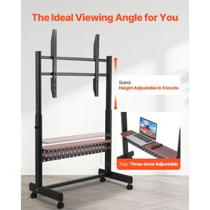 Carrello TV Mobile con Ruote per Schermi da 55-100 Pollici, Supporto TV Regolabile in Altezza, Vassoio Portatile per Monitor, Capacità 205 L - Product Image 5