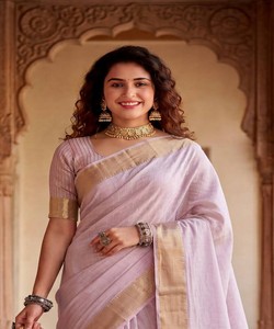 Modern Linen Cotton Silk <b>Saree</b> Unstitched <b>Blouse</b> For Women Wedding Wear India Pakistan Style SHUBH- SF :-1111 85464 - Product Image 4