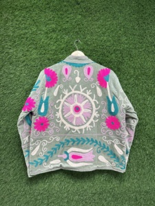 Handmade Suzani Embroidered <b>Velvet</b> Bomber <b>Jacket</b> <b>Women</b> Floral Boho Ethnic Eco-Friendly Thick Maaunique Autumn Winter 100% Cotton - Product Image 3