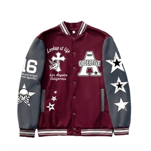 Factory Wholesale Street Hip Hop Style Baseball <b>Jackets</b> for <b>Men</b> and Women Custom Embroidered Oversized Fit Sweatshirts - Product Image 2