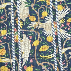 Sac fourre-tout en coton fait main, imprimé au bloc artisanal, bleu, avec fermeture éclair, motif floral brodé, couleurs bleu et blanc, collection Printemps - Product Image 6