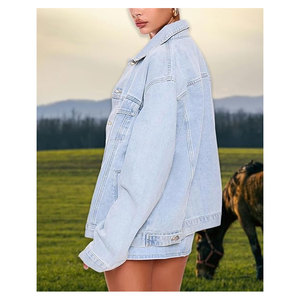 Women’s Oversized Drop Shoulder <b>Denim</b> Jacket Distressed Ripped Casual Streetwear <b>Coat</b> Trendy Relaxed Fit Vintage Style Outerwear - Product Image 6