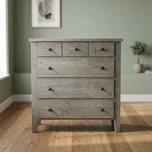 Commode rustique en bois à 6 tiroirs avec finition naturelle, meuble de rangement pour salon et chambre - Product Image 4