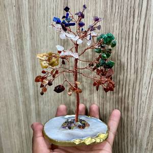 Vente en gros de 200 sous-verres en agate blanche sculptée en forme d'arbre des 7 chakras, base en pierre précieuse, cristal de la vie, Feng Shui, bonsaï, décoration d'intérieur, cadeau - Product Image 2