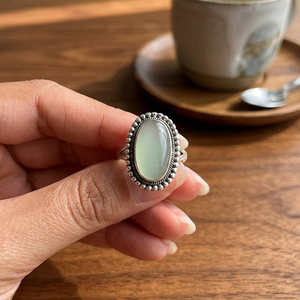 <b>925</b> Sterling <b>Silver</b> Oval prehnite Gemstone <b>Ring</b> Handmade Vintage Beaded Statement <b>Ring</b> Boho Adjustable Jewelry Gift - Product Image 3