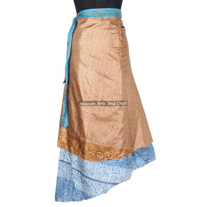 New Exclusive Two Layered Reversible New Indian Around Silk Sari <b>Wrap</b> <b>Skirts</b> Women Wear Vintage Silk Sari Long Length <b>Wrap</b> Magic - Product Image 6