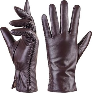 Premium Genuine <b>Leather</b> Wrist-Length Motorbike <b>Gloves</b> for <b>Men</b> Brown Soft Breathable Touchscreen Needle Detection Winter Cycling - Product Image 1
