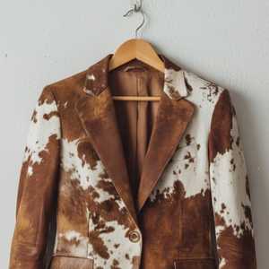 Blazer en cuir véritable pour homme, motif vachette, col rabattu, bouton unique, coupe classique, veste décontractée épaisse pour l'automne - Product Image 3