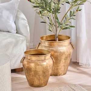 Ensemble de supports à plantes modernes en métal doré, design feuille, porte-pot en fil métallique, pot à fleurs rond en laiton, jardinière de sol en métal pour intérieur - Product Image 2
